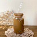 Hearts Glass Cup 
With Wood Lid & Straw