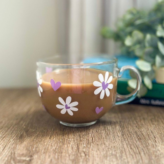 Purple Daisies 
Glass Cup