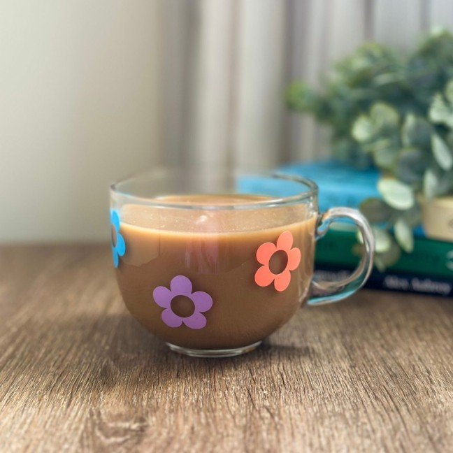 Colorful Flowers 
Glass Cup