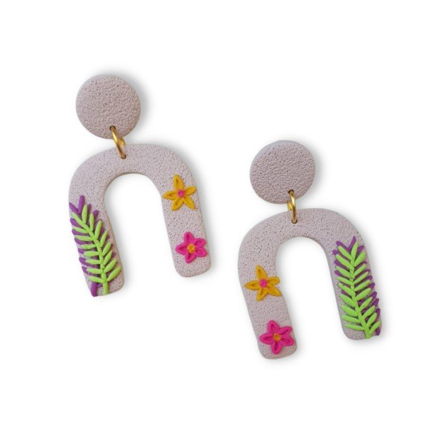 Floral U Shape 
Clay Earrings
