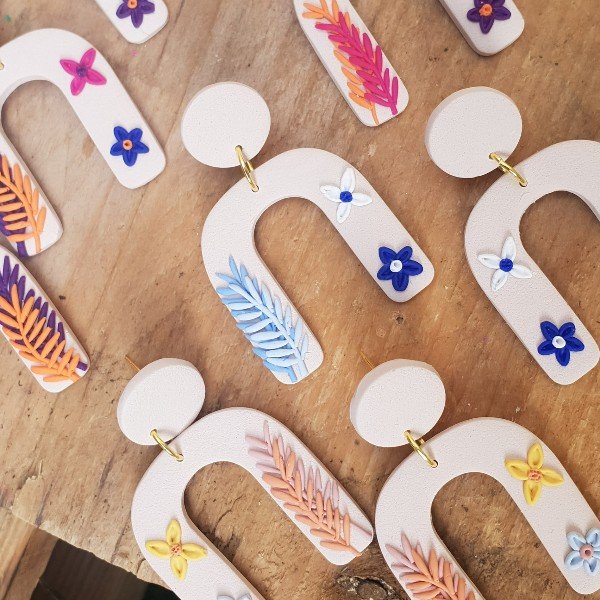 Floral U Shape 
Clay Earrings