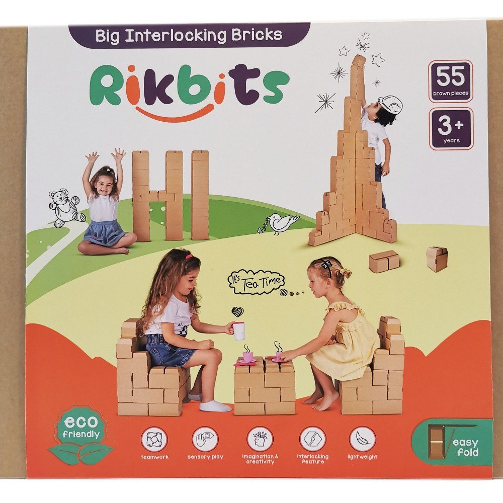 Rikbits Interlocking cardboard Bricks - 55 Pieces in brown color