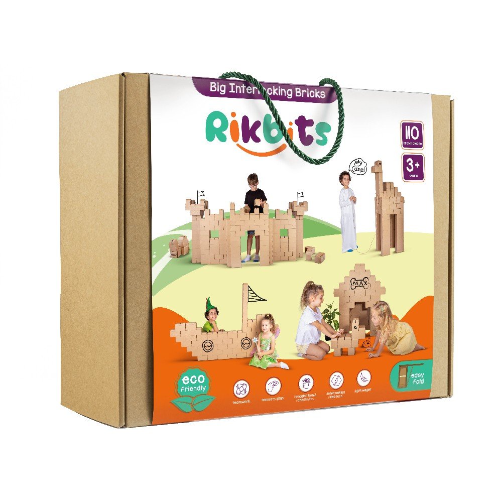 Rikbits Interlocking cardboard Bricks - 110 Pieces in brown color