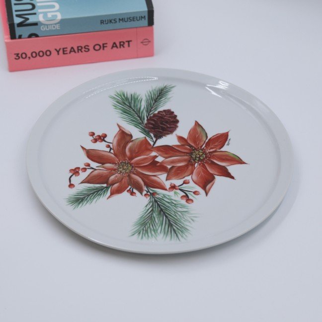 Holidays Porcelain Plate: Poinsettia Flowers