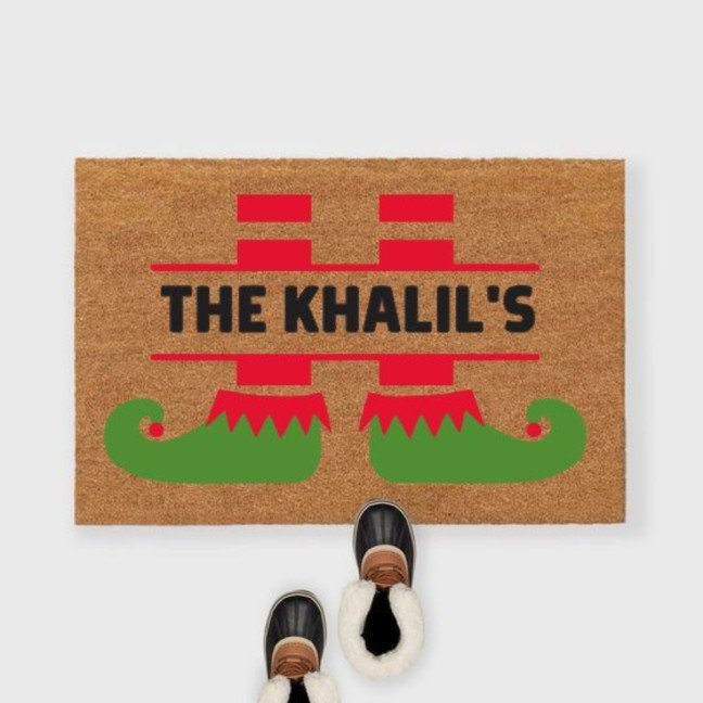 Customizable Holiday Colored Doormat: Family Name