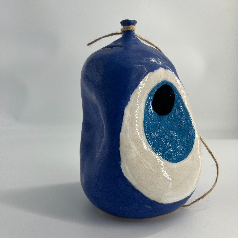 Blue Deflated Evil Eye Ceramic Balloon Vase with Three Dents
