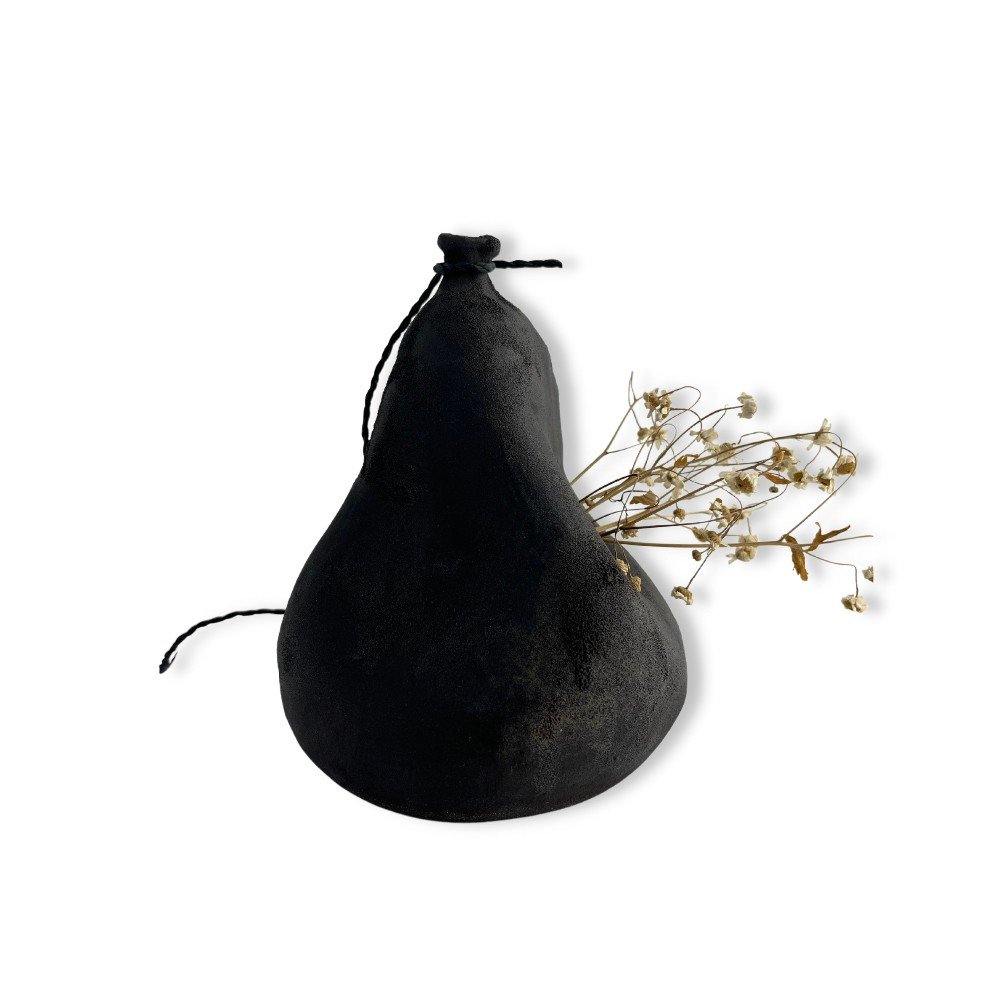 Black Magma Deflated Ceramic Balloon Vase with Three Dents