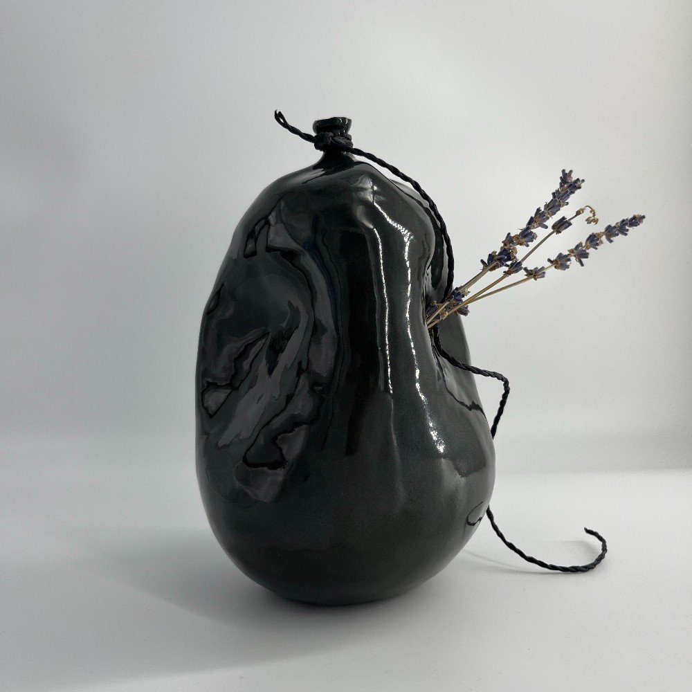 Dark Grey Deflated Ceramic Balloon Vase with Three Dents