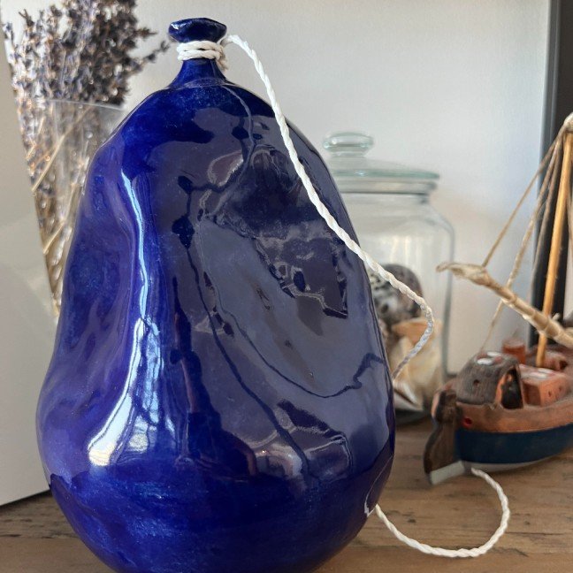 Dark Blue Deflated Ceramic Balloon Vase with Three Dents