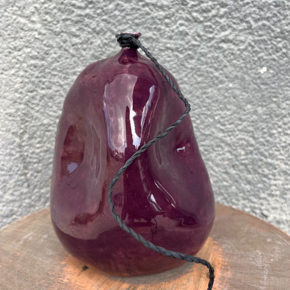 Purple Deflated Ceramic Balloon Vase with Three Dents