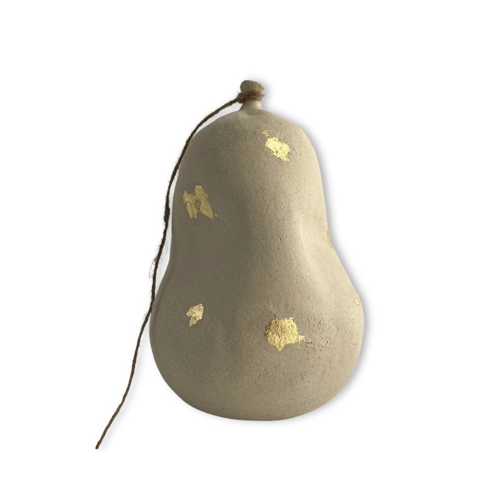 Beige Raw Clay with Gold Deflated Ceramic Balloon with Two Dents