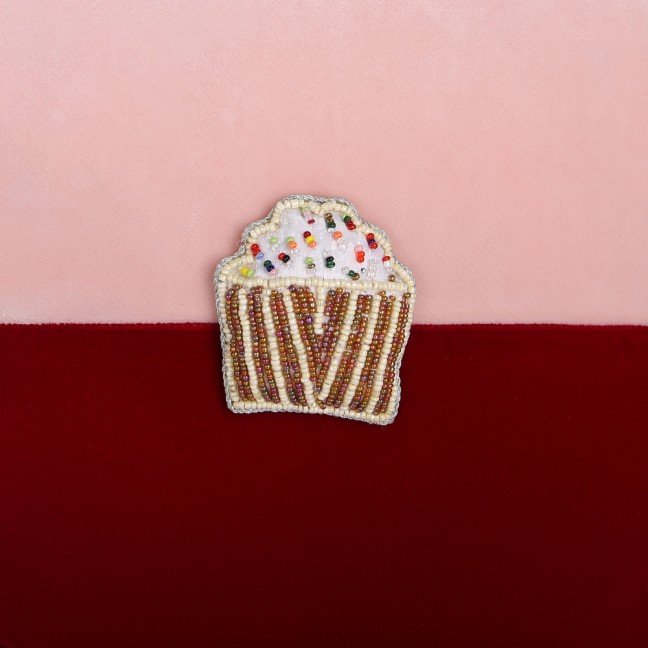 Embroidered velvet cupcake cushion