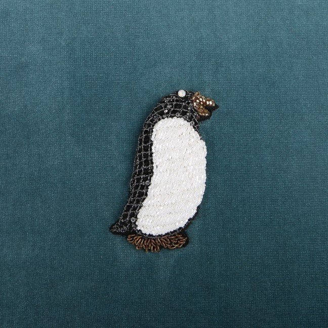 Embroidered Cedar velvet penguin cushion