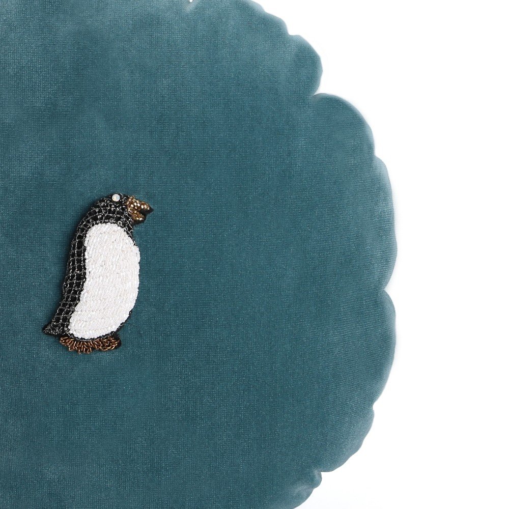 Embroidered Cedar velvet penguin cushion