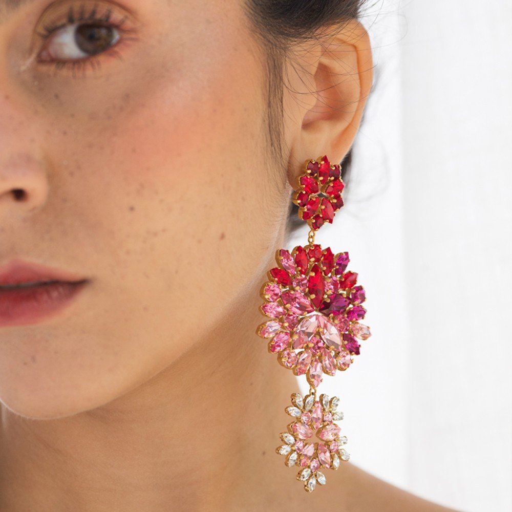 Pink & Red Bloom 
Long Earring