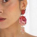Pink & Red Bloom 
Long Earring