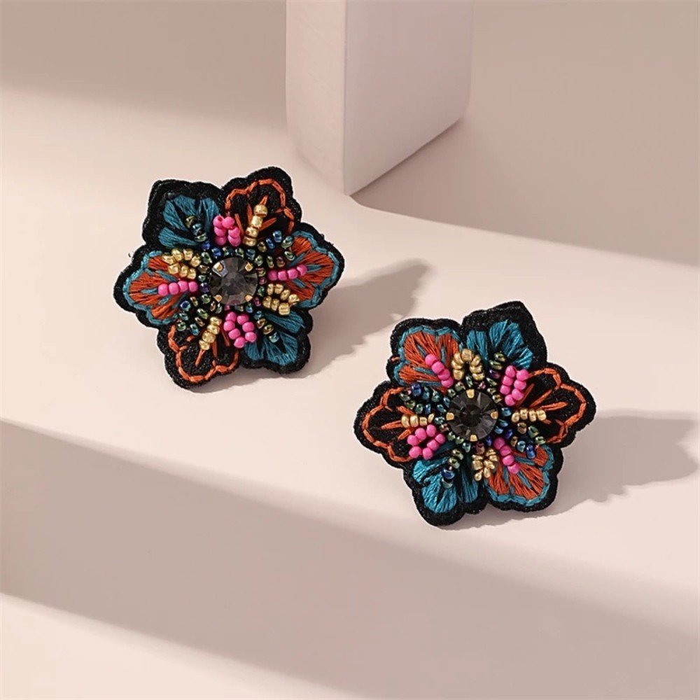 Embroidered Flower 
Stud Earrings
