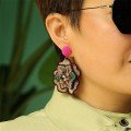 Embroidered Flower 
Double Layer Earrings