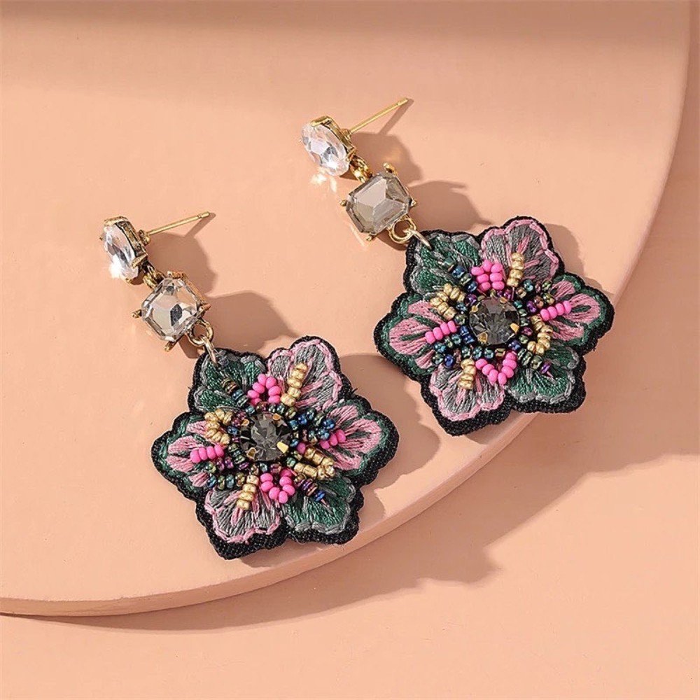 Embroidered Flower 
Drop Earrings