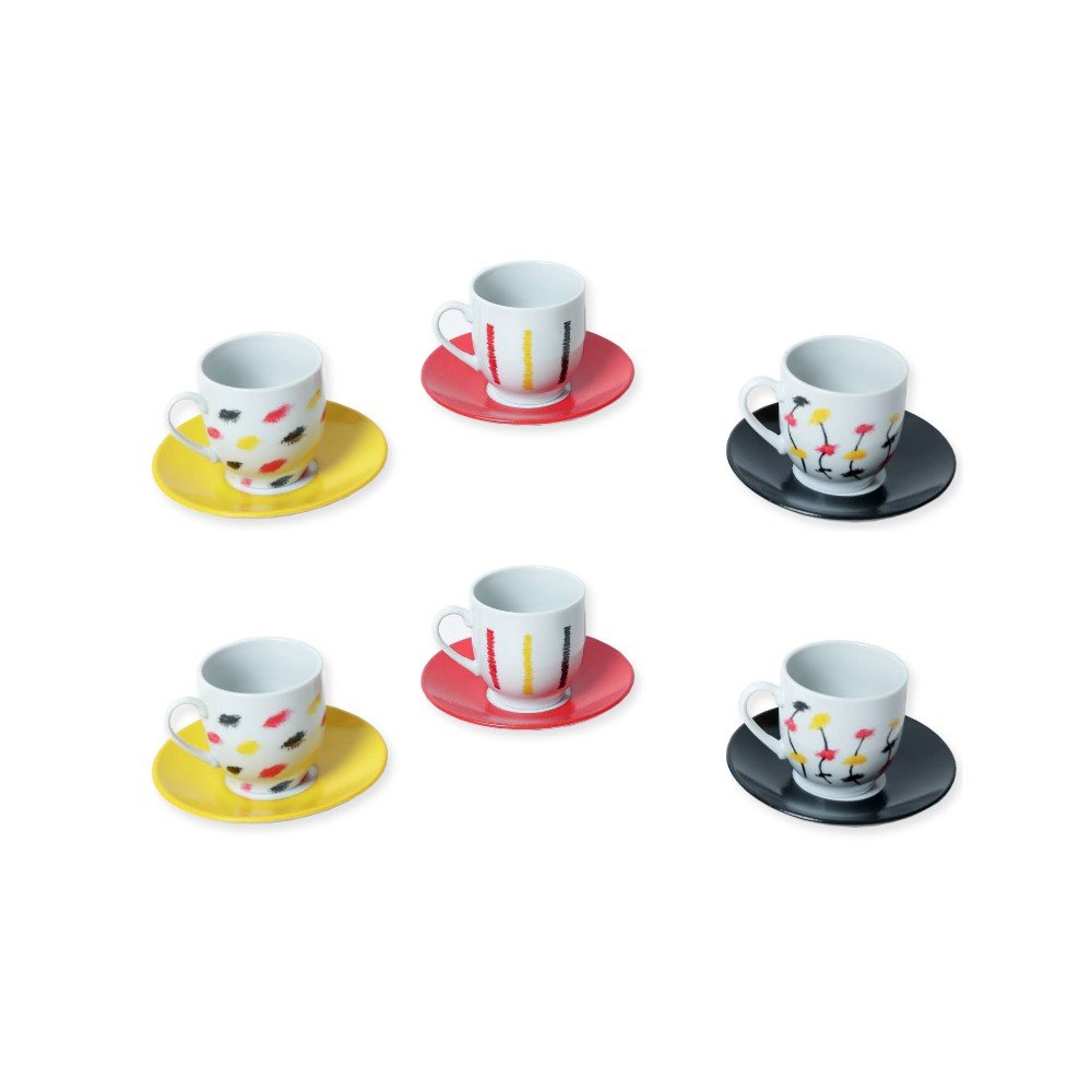 Set of 6 Black Stroke 
Porcelain Coffee Cups