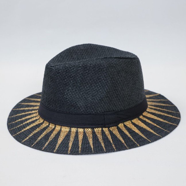 Black & Gold 
Handpainted Straw Hat