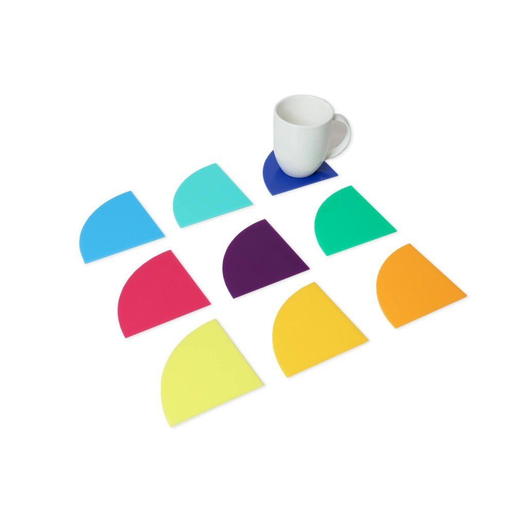 Set of 9 Multicolored 
Arc Plexi Coasters