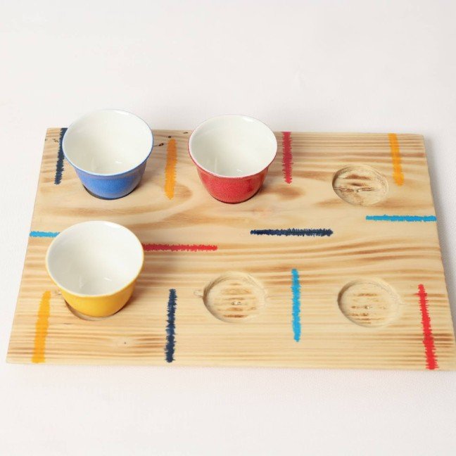 Set of 6 Colorful Shaffe 
Coffee Cups with Tray
