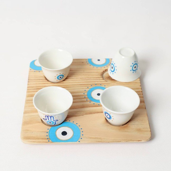 Set of 4 Porcelain Shaffe 
Coffee Cups with Tray