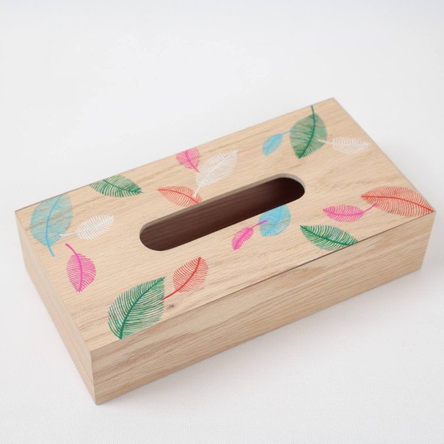 Handpainted Leaves 
Wooden Tissue Box