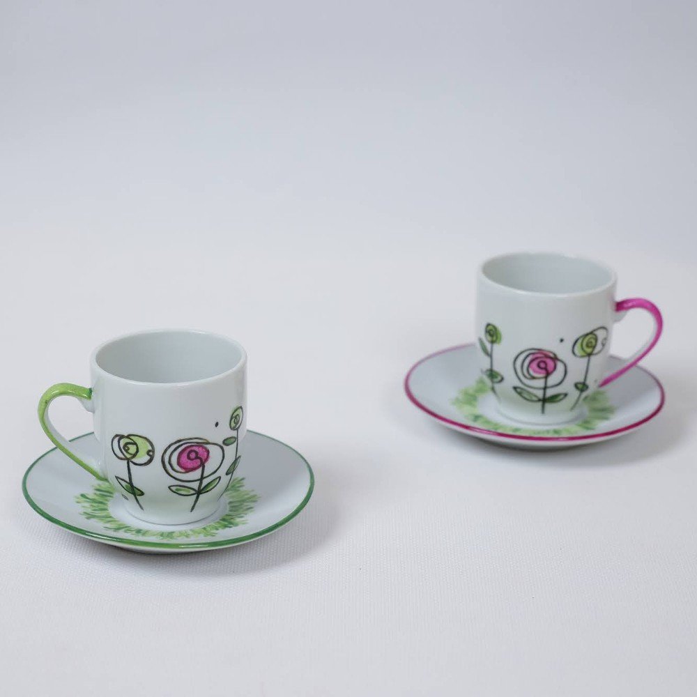 Set of 6 Flowery 
Porcelain Coffee Cups