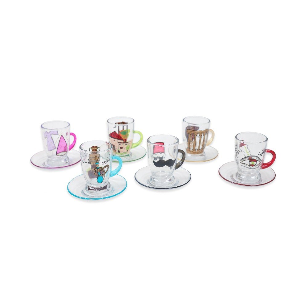 Set of 6 Lebanon Souvenir 
Glass Tea Cups
