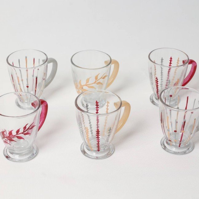 Set of 6 Red Leaf 
Glass Tea Cups