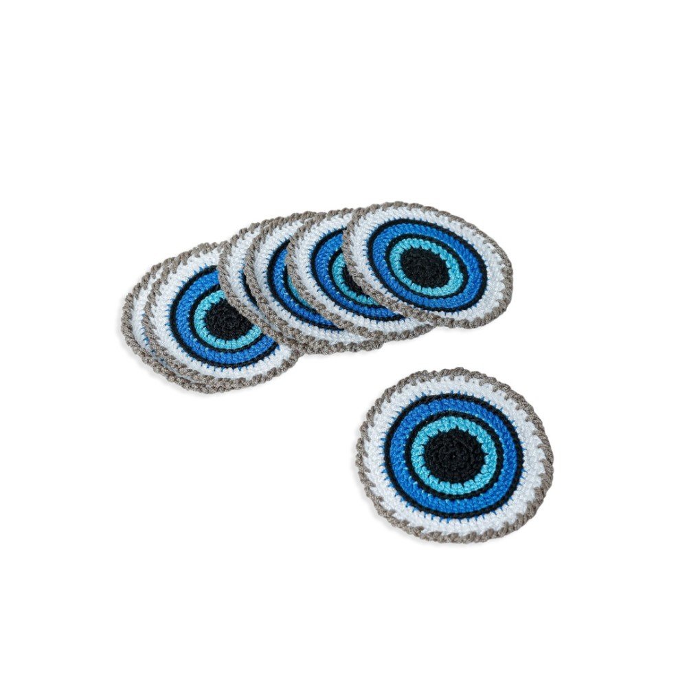 Set of 6 Evil Eye 
Crochet Coasters
