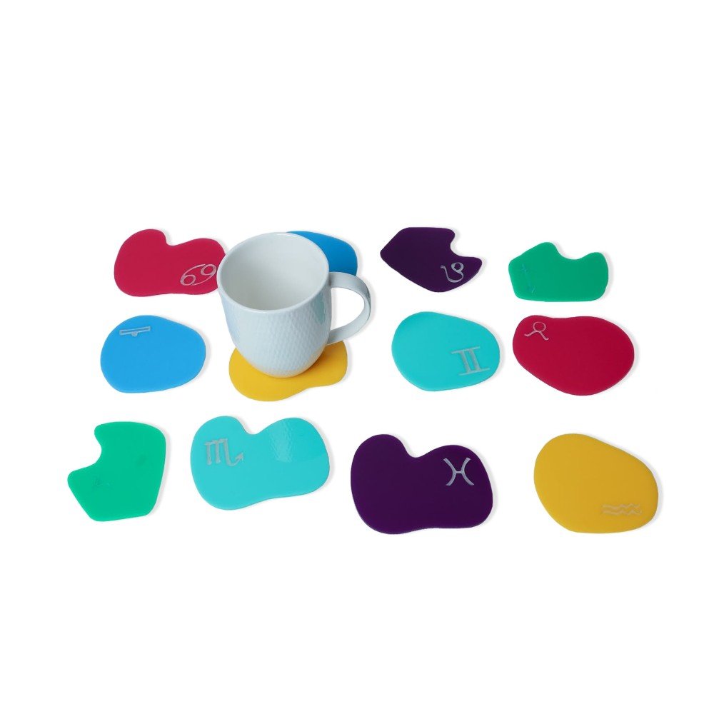 Set of 12 Multicolored 
Zodiac Plexi Coasters