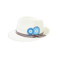 White Handpainted 
Blue Eyes Straw Hat