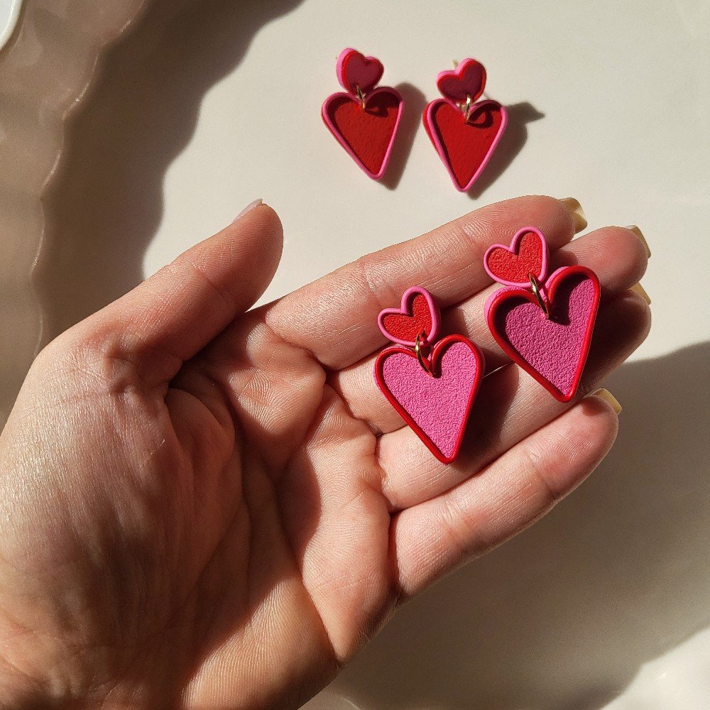 Heart on Heart 
Clay Earrings