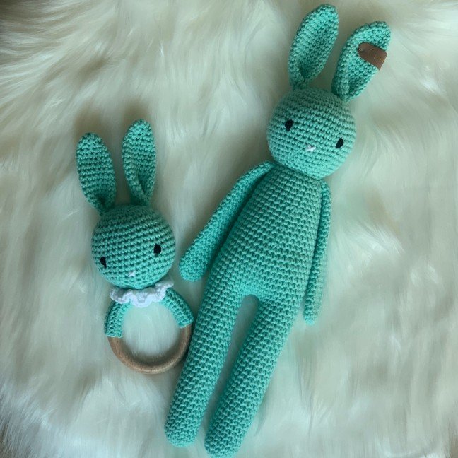 Mint Green Crochet 
Bunny Baby Rattle