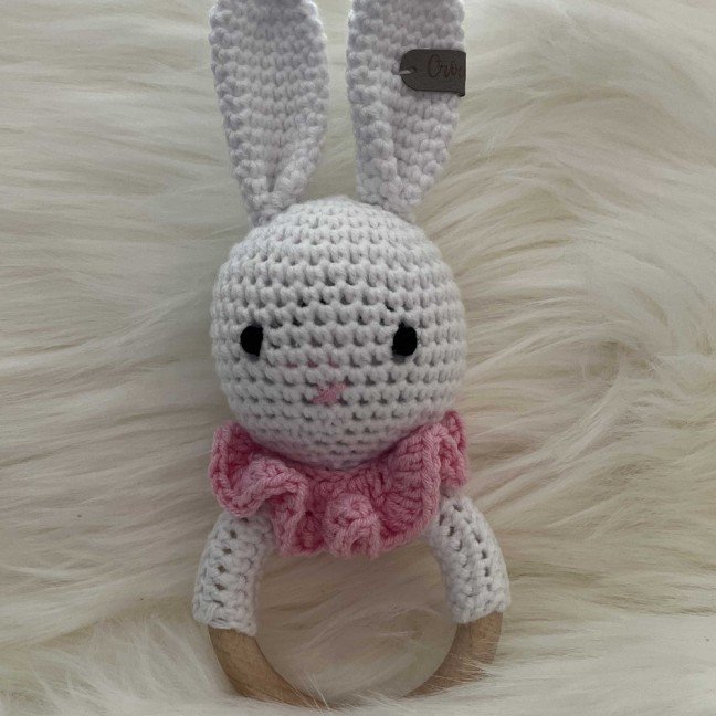 White Bunny 
Crochet Baby Rattle